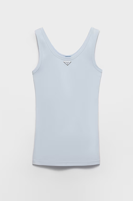 Prada Enameled Logo Tank in Sky Blue