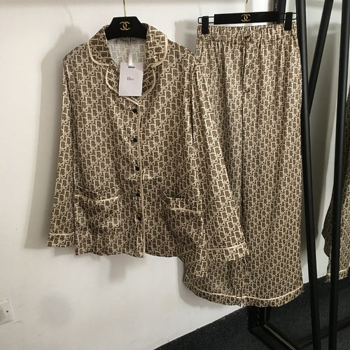 Dior “Écru Oblique” Silk Lounge Set