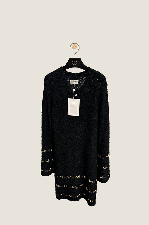 Chanel “Noir Iconique” Gold-Thread Knit Dress