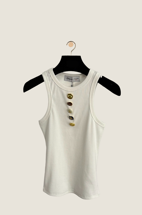 Schiaparelli “Bijoux Couture” Embellished Button Tank