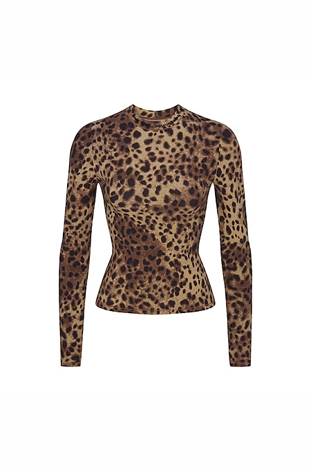 Dolce & Gabbana x Skims Leopard-Print Mesh Long-Sleeve Top & Boyshorts Set
