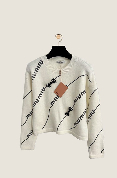 Miu Miu “Noir Élégance” Bow-Detail Logo Sweater