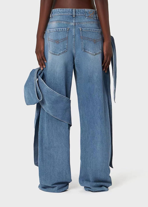 “Étoile Denim” Draped Bow Bustier & Wide-Leg Jean Ensemble