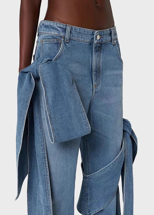 “Étoile Denim” Draped Bow Bustier & Wide-Leg Jean Ensemble