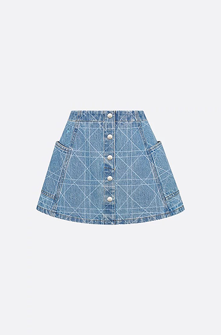 Dior Oblique “Cannage” Denim Button-Front Mini Skirt