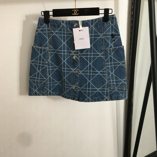 Dior Oblique “Cannage” Denim Button-Front Mini Skirt