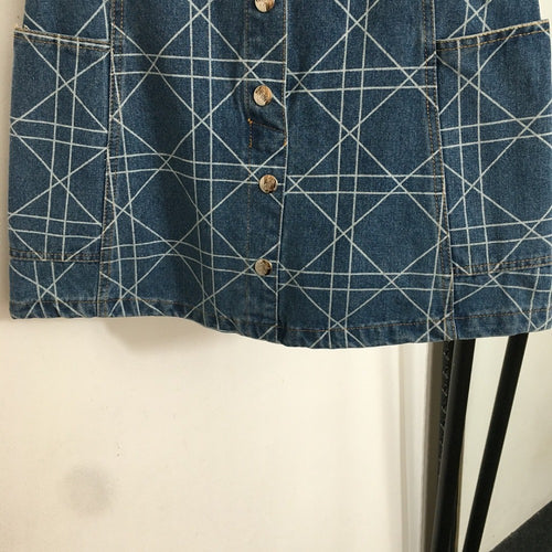 Dior Oblique “Cannage” Denim Button-Front Mini Skirt