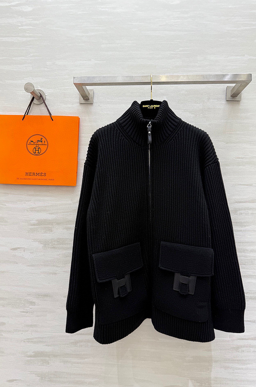 Hermès “Signature H” Ribbed Zip Knit Jacket