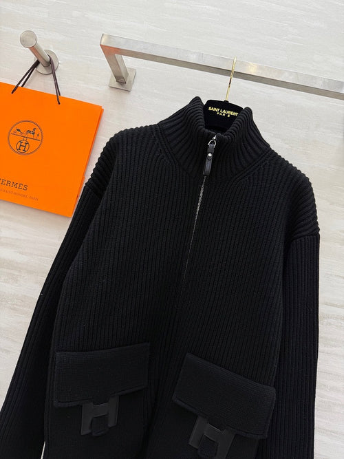 Hermès “Signature H” Ribbed Zip Knit Jacket
