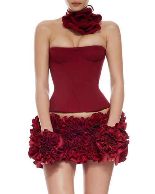 Écarlate Rosette Corset & Ruffle Skirt Set