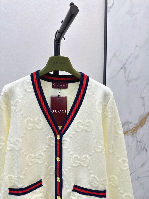 Gucci “Maison Emblem” Ivory Knit Cardigan