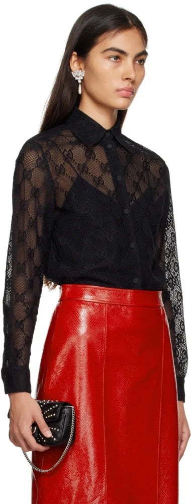 Gucci “Luce di Seta” Monogram Lace Blouse