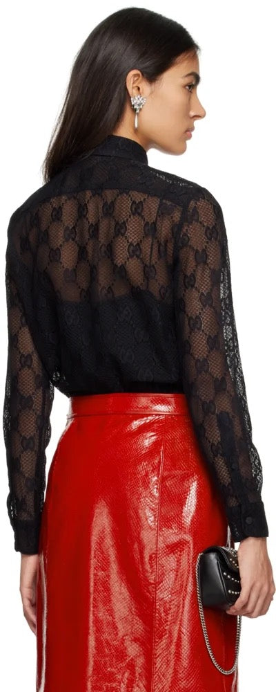 Gucci “Luce di Seta” Monogram Lace Blouse