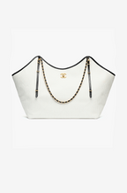 Chanel Blanc Riviera Woven Tote with Black Trim & Gold Chain – Limited Resort Edition