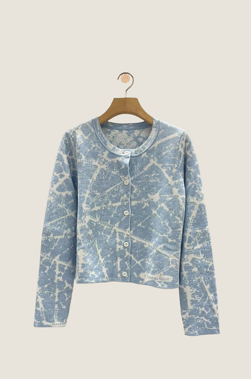 Christian Dior “Bleu Éther” Abstract Knit Cardigan