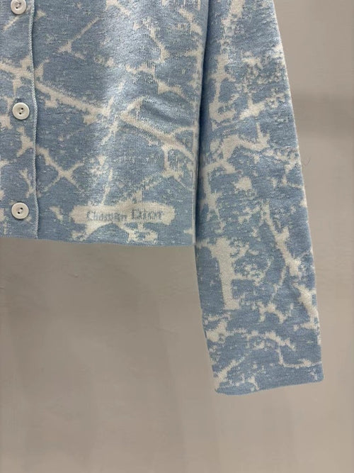 Christian Dior “Bleu Éther” Abstract Knit Cardigan