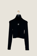 CHANEL Noir Icone Cropped Turtleneck Top