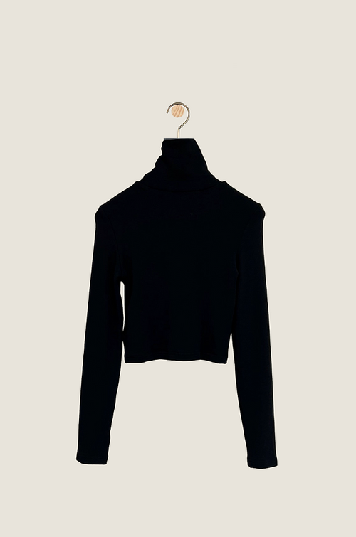 CHANEL Noir Icone Cropped Turtleneck Top