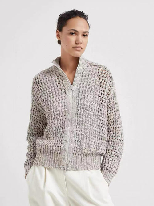 Élise Éther Knit Zip Cardigan – Haute Mesh Weave