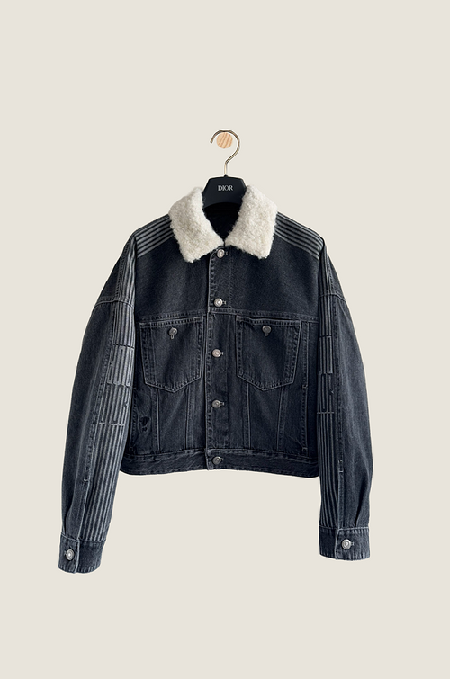 Dior “Noir Atelier” Shearling-Collar Denim Jacket