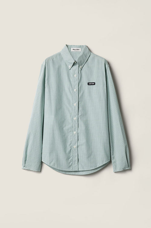 Miu Miu “Verde Classico” Gingham Button-Down Shirt
