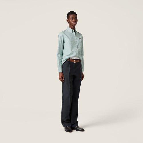 Miu Miu “Verde Classico” Gingham Button-Down Shirt