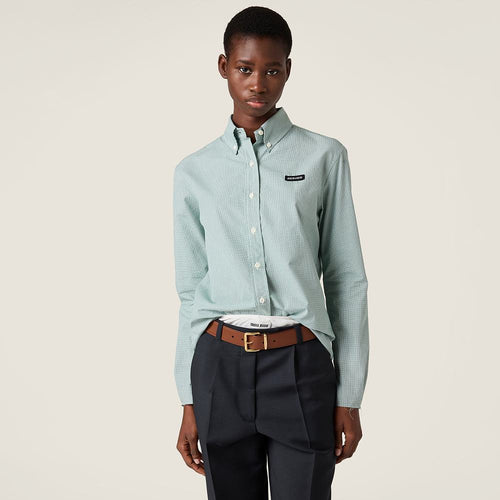 Miu Miu “Verde Classico” Gingham Button-Down Shirt