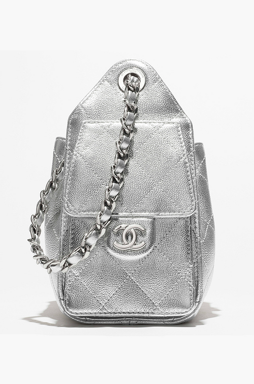 CHANEL 25 “Argent Matelassé” Metallic Calfskin Drawstring Mini Bag