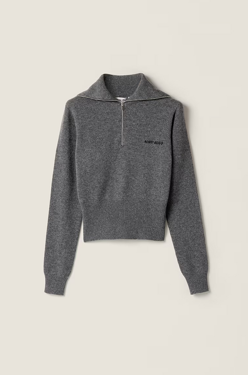 Miu Miu “Grigio Préféré” Cropped Zip Wool Knit