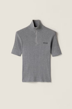 Miu Miu “Grigio Iconique” Short-Sleeve Ribbed Zip Knit Top
