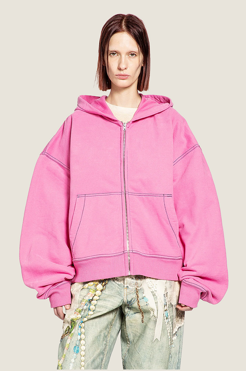 Acne Studios “Rose Oversize” Signature Logo Zip Hoodie