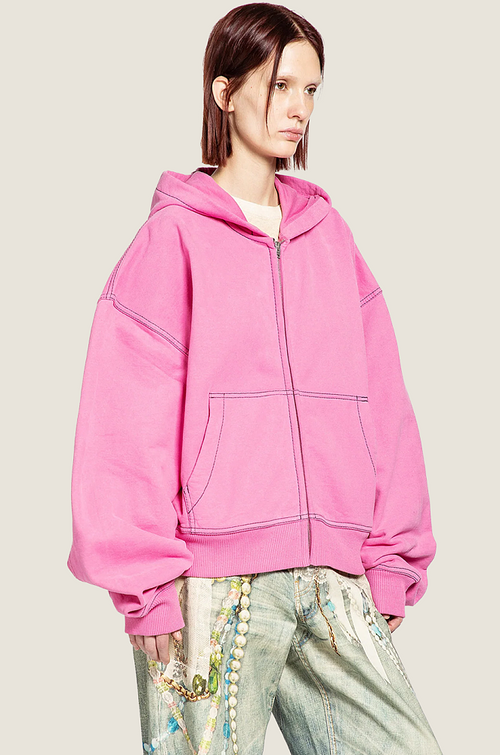 Acne Studios “Rose Oversize” Signature Logo Zip Hoodie