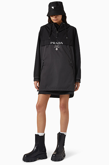 Prada Milano Belted Nylon Hooded Mini Dress