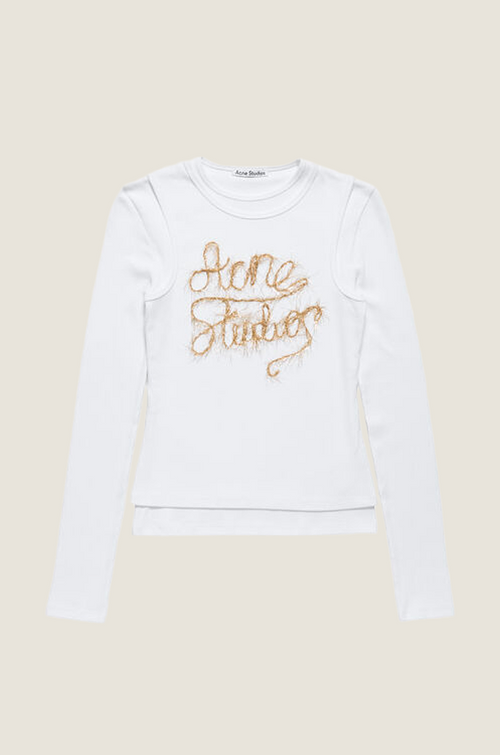 Acne Studios “Gilded Script” Long-Sleeve Ribbed Logo Top