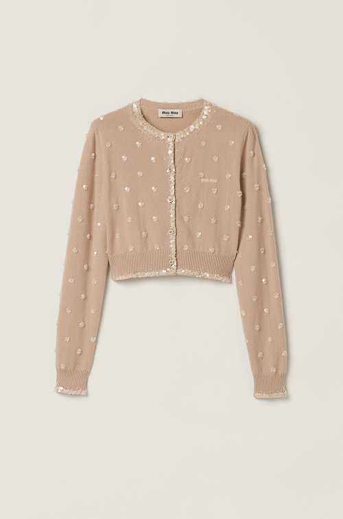 Miu Miu “Perla Fiore” Embellished Cropped Cardigan