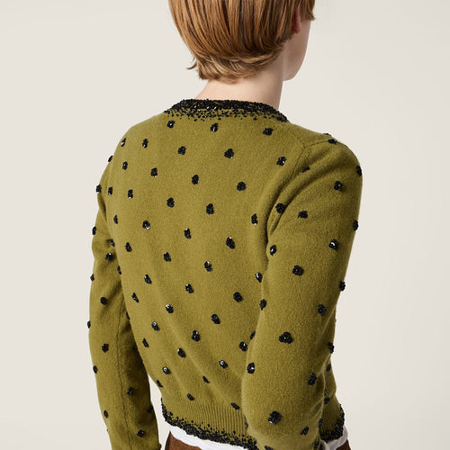 Miu Miu “Oliva Notturna” Embellished Cropped Cardigan