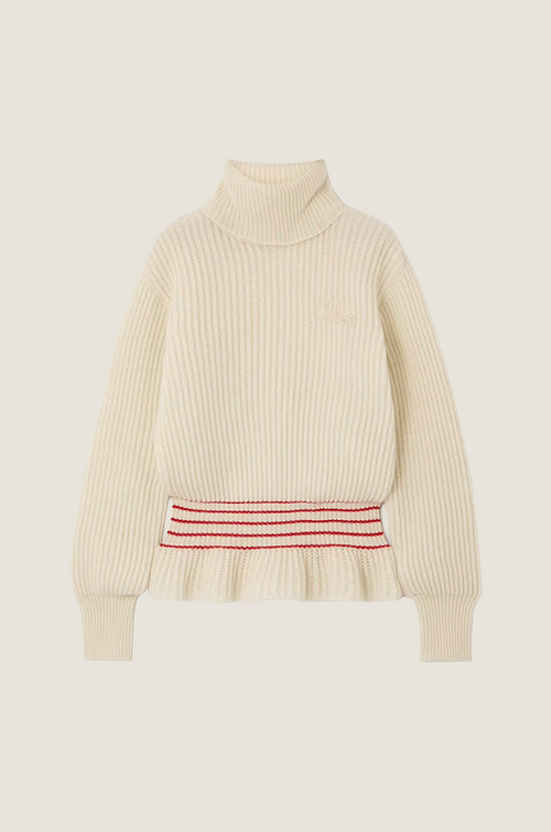 Chloé “Montreux Élégance” Ribbed Flounce Turtleneck Sweater