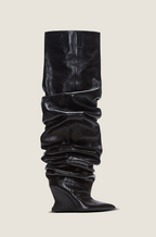 Balmain Paris “Royale Ruche” Sculpted Wedge Thigh-High Boots