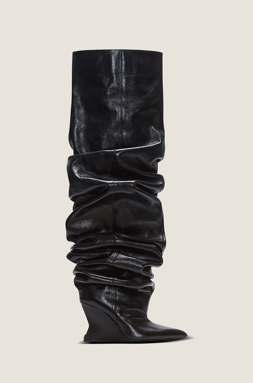 Balmain Paris “Royale Ruche” Sculpted Wedge Thigh-High Boots