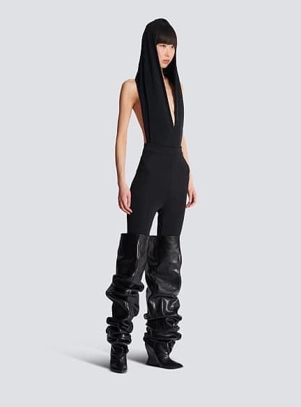 Balmain Paris “Royale Ruche” Sculpted Wedge Thigh-High Boots