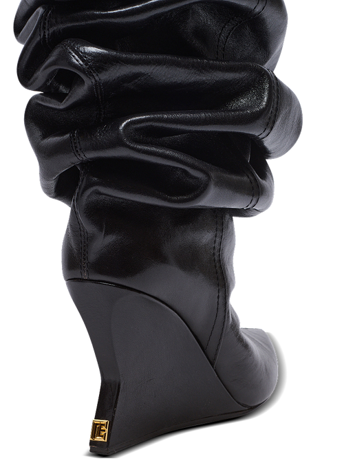 Balmain Paris “Royale Ruche” Sculpted Wedge Thigh-High Boots