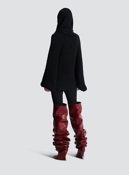Balmain Paris “Royale Ruche” Sculpted Wedge Thigh-High Boots