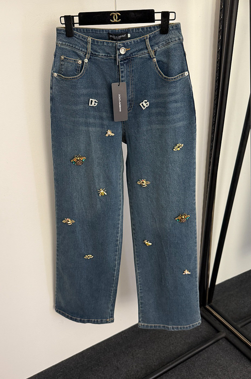 Dolce & Gabbana-DG Jewel Embellished Cropped Denim Jeans