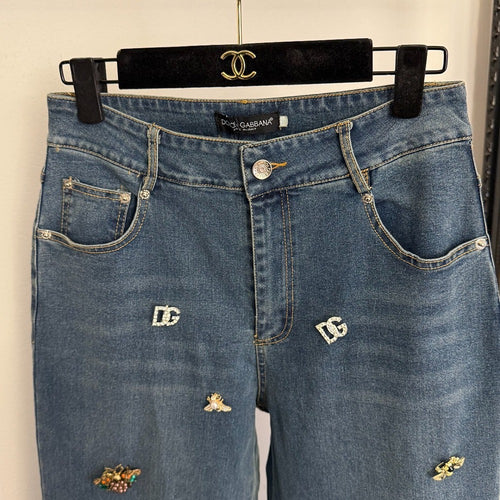 Dolce & Gabbana-DG Jewel Embellished Cropped Denim Jeans