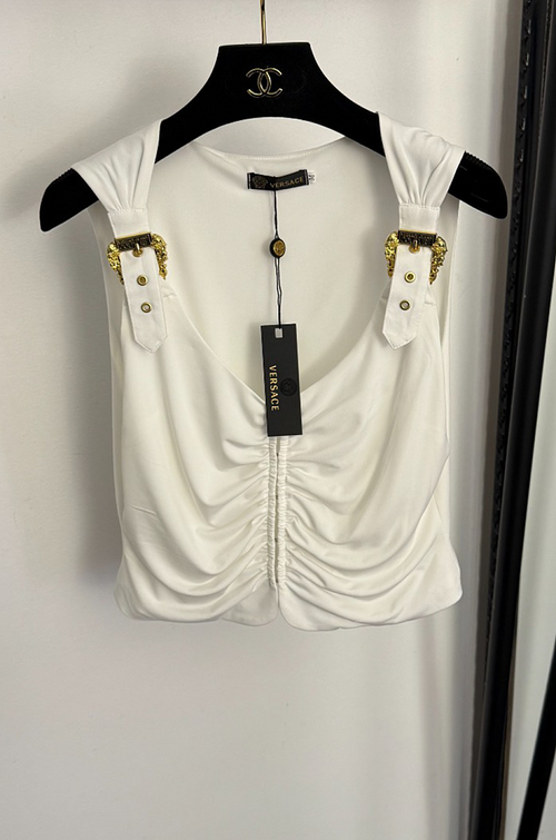 Versace Medusa Buckle Draped Corset Top