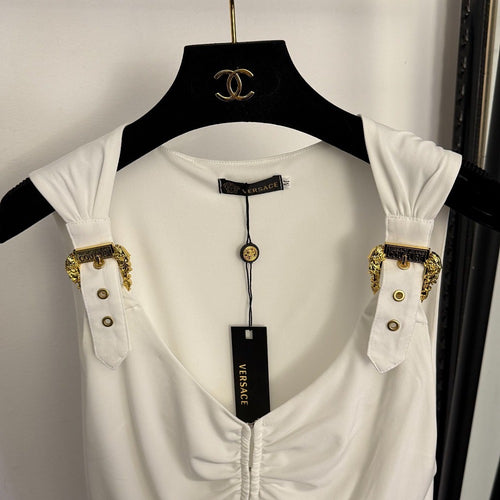 Versace Medusa Buckle Draped Corset Top