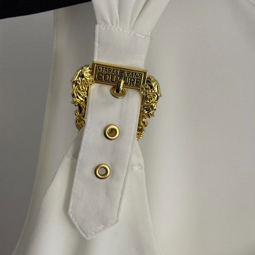 Versace Medusa Buckle Draped Corset Top