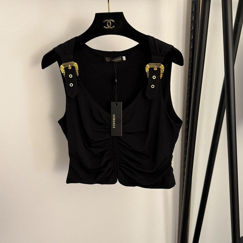 Versace Medusa Buckle Draped Corset Top