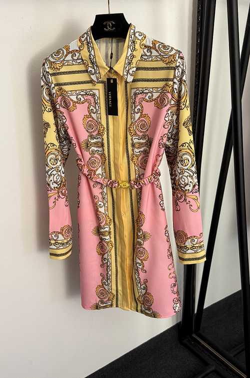 Versace – Pastel Baroque Silk Shirt Dress
