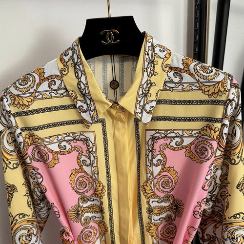 Versace – Pastel Baroque Silk Shirt Dress